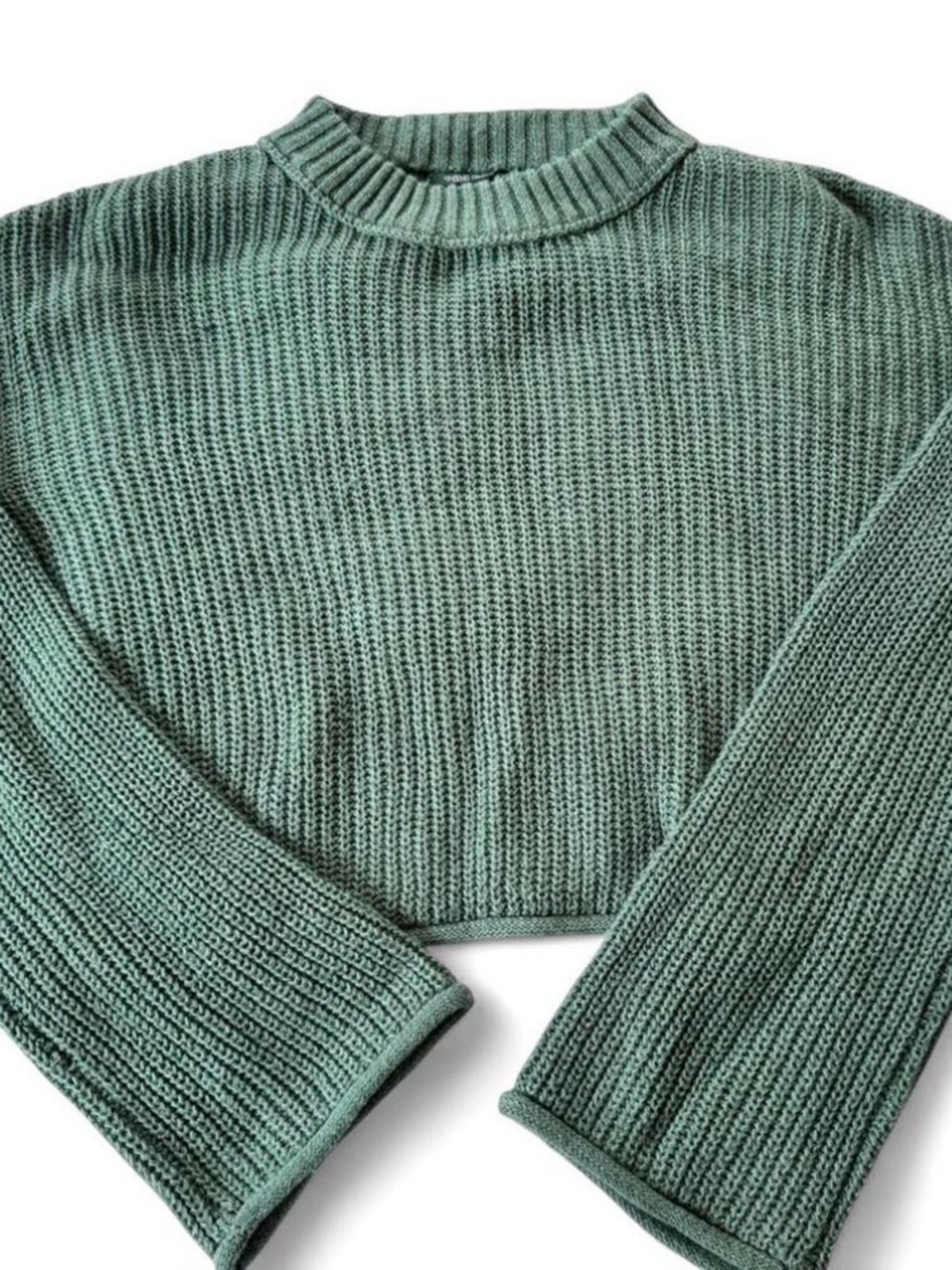 wild fable Sage Green Cropped Ribbed Crewneck Sweater